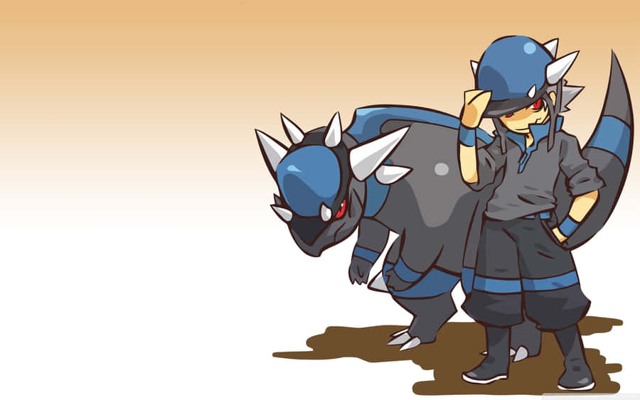 Rampardos Behind Its Trainer Wallpaper