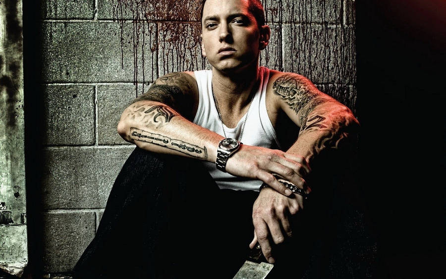 Rapper Eminem Against Bloody Wall Wallpaper