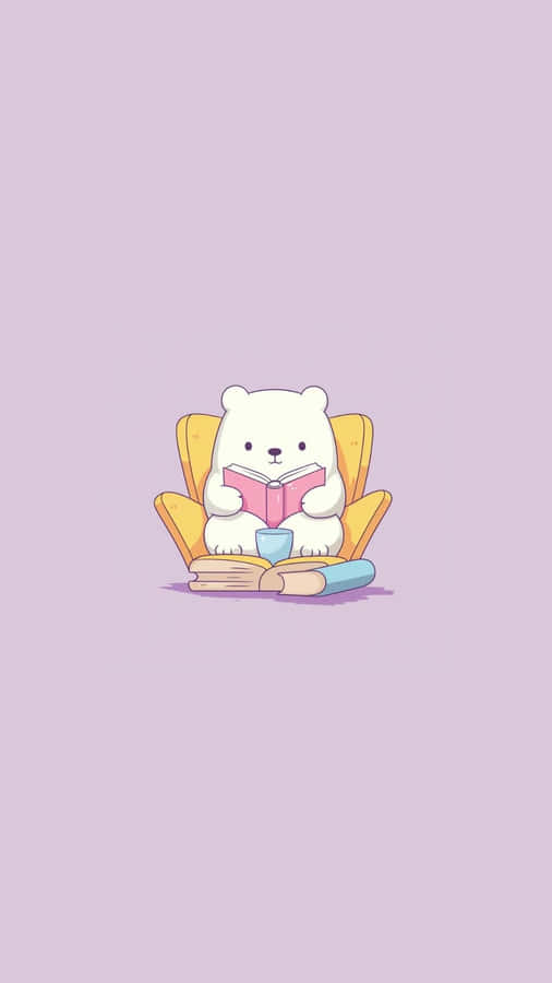 Reading Aesthetic Bear Illustration Wallpaper