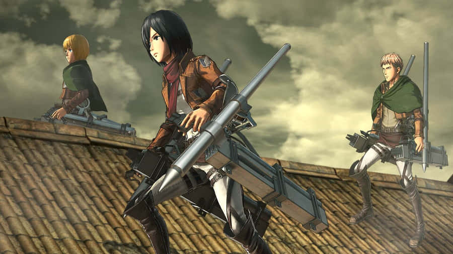 Ready Fight: Eren Jaegar And The Armored Titan Prepare For The Final Battle Wallpaper