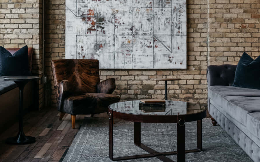 Reception Room With Exposed Brick Wall Wallpaper