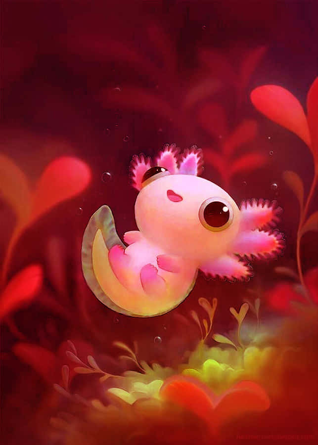 Red Aesthetic Cute Axolotl Graphic Art Wallpaper