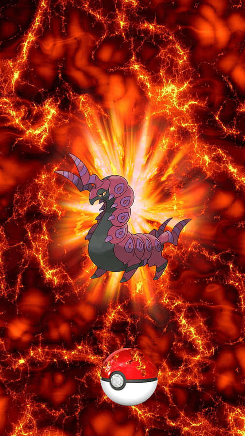 Red Aesthetic Scolipede With Pokeball Phone Wallpaper