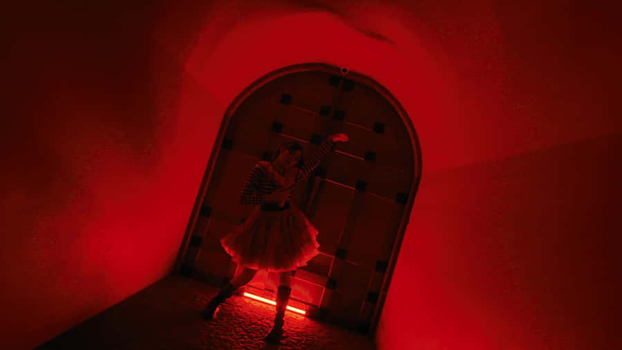 Red Archway Guitar Performance Wallpaper