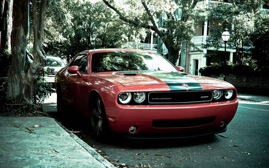 Red Dodge Challenger S R T Parked Street Wallpaper
