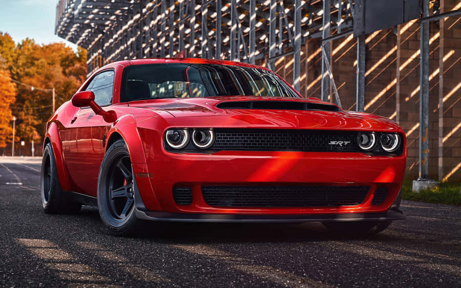 Red Dodge Challenger S R T Street Parked Wallpaper