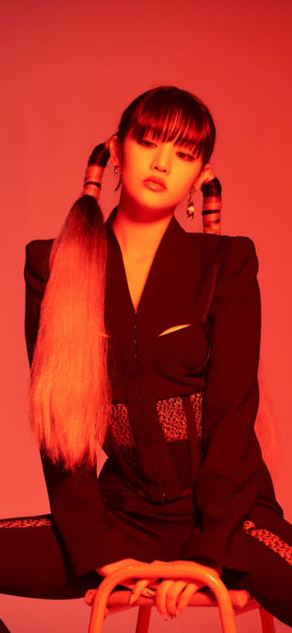 Red Hued Portrait Female Artist Wallpaper