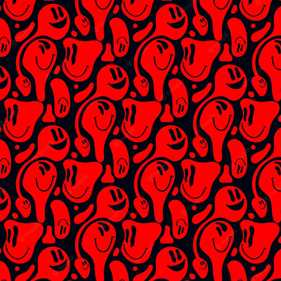 Red Melting Smiley Faces Pattern Wallpaper