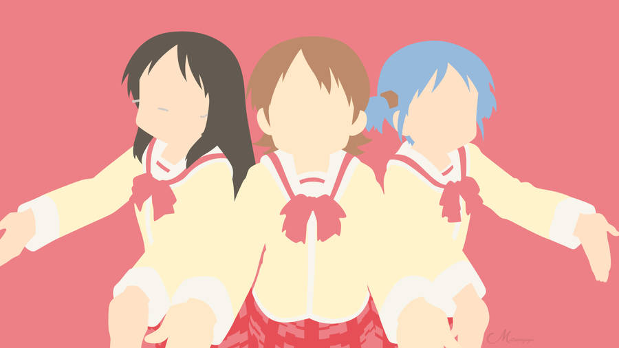 Red Minimalist Nichijou Girls Wallpaper