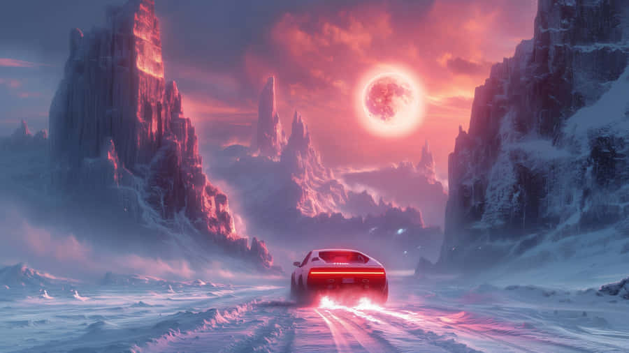 Red Moon Anime Landscape Wallpaper