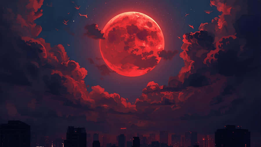Red Moon Anime Night Wallpaper