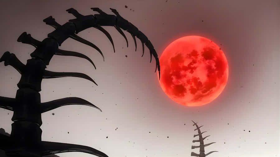 Red Moon Anime Scene Wallpaper