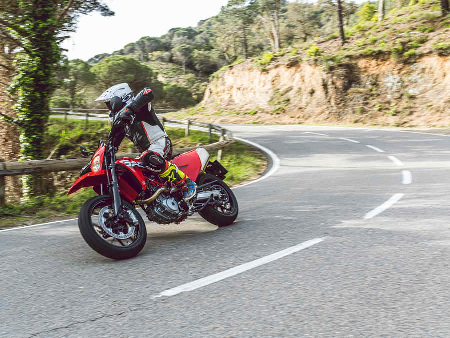 Red Motorcycle Speeding Curve Road Wallpaper