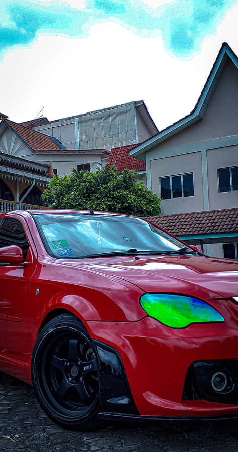 Red Proton Wira Modified Exterior Wallpaper