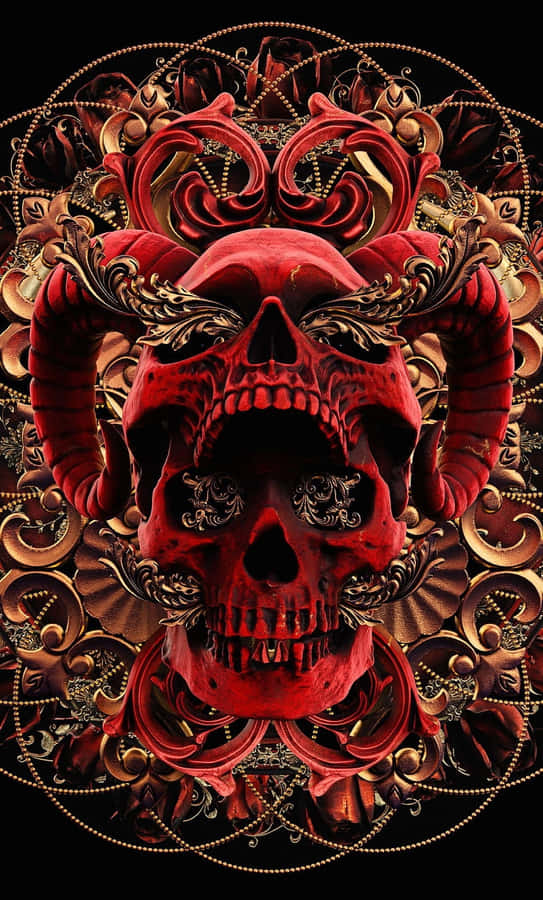 Red Skull Baroque Artwork Wallpaper