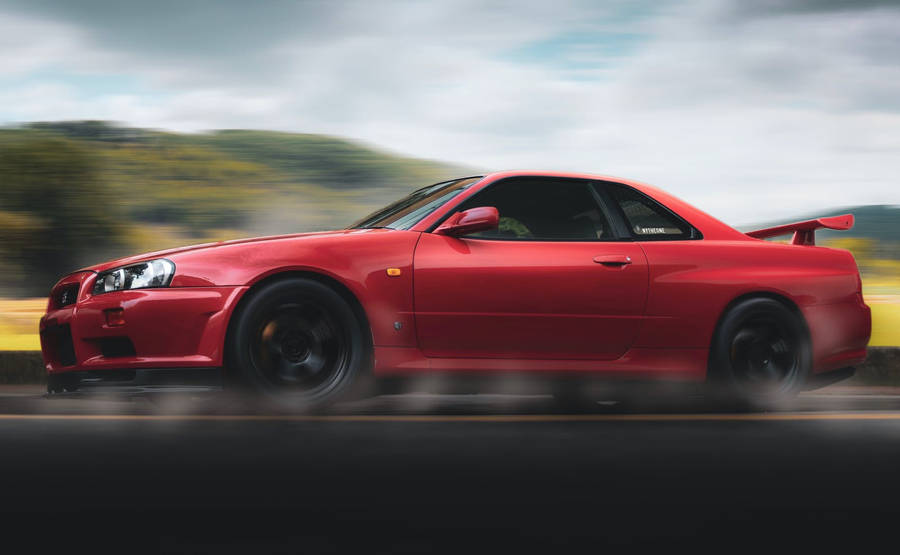 Red Skyline Car Speeding Wallpaper
