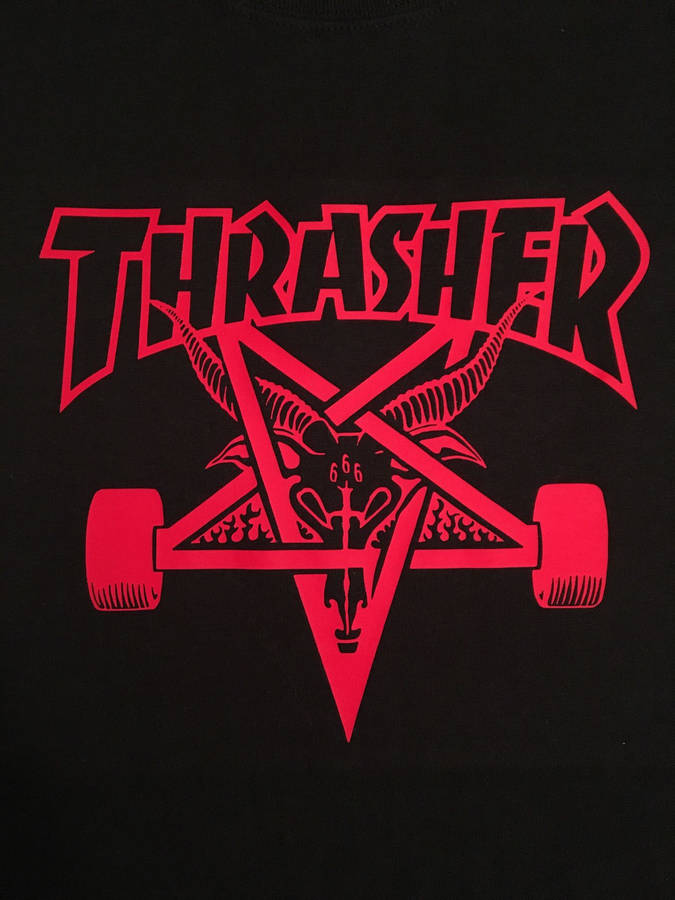 Red Thrasher Skategoat Logo On A Bold Background Wallpaper