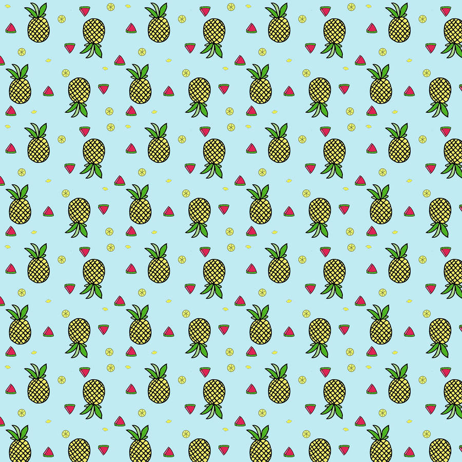 Refreshing Pineapple And Fruits Pattern Wallpaper