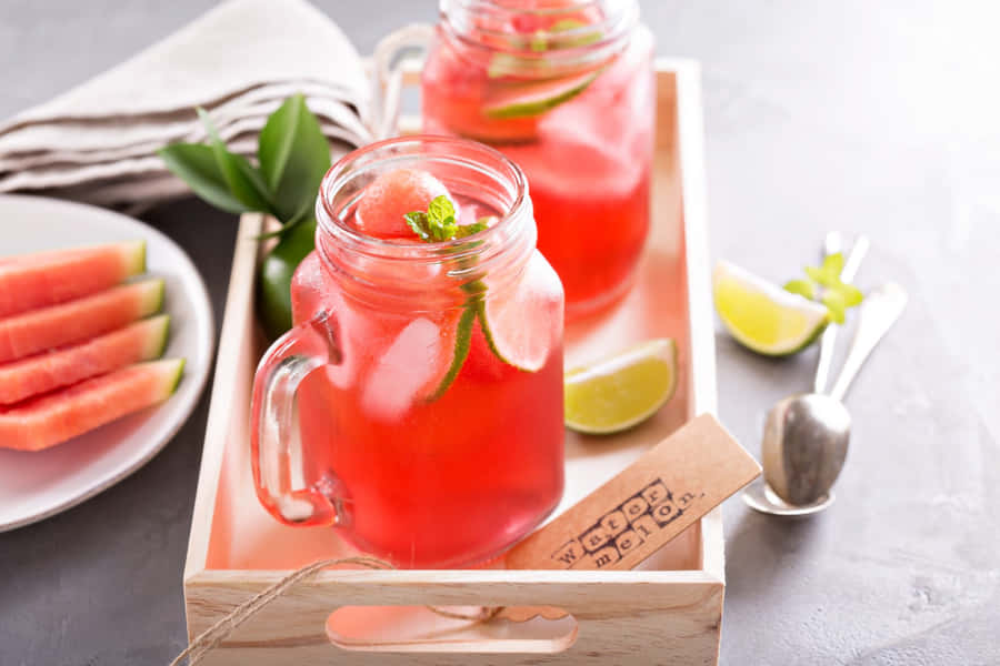 Refreshing Pink Lemonade In A Glass Jar Wallpaper