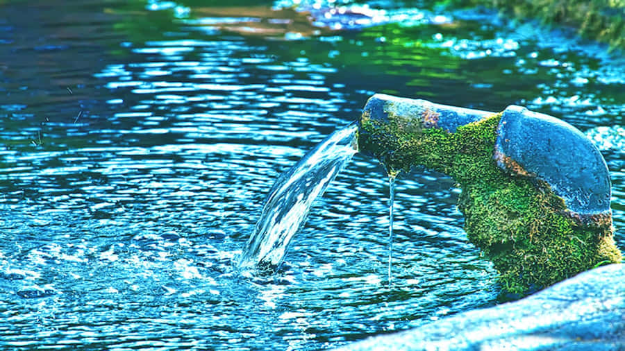 Refreshing Spring Water Flowing Through Lush Green Forest Wallpaper