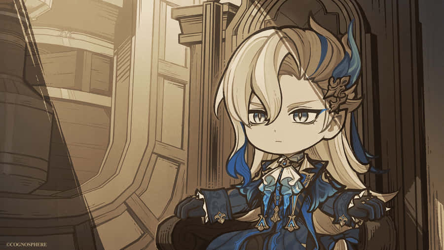 Regal Blue Attire Anime Character Wallpaper