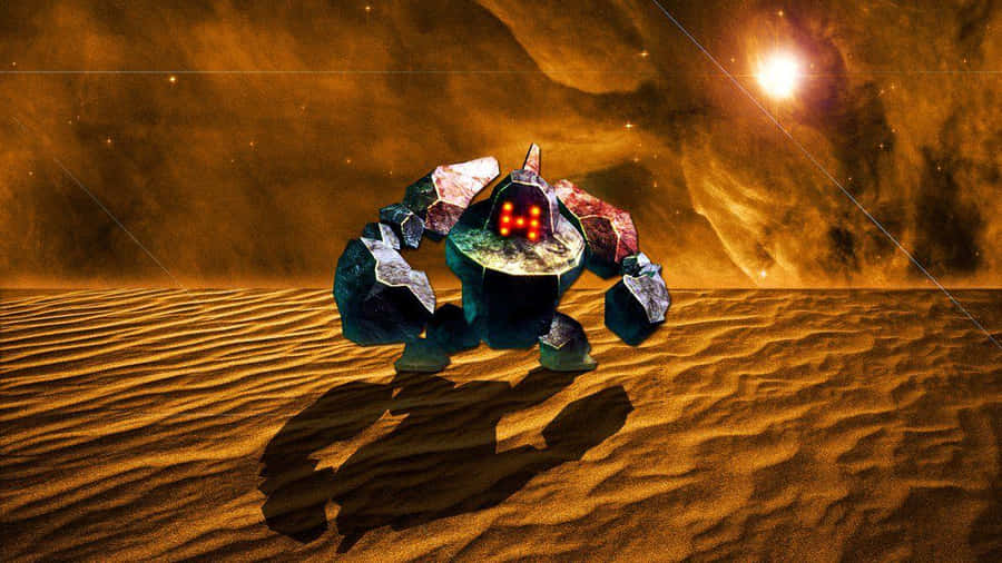 Regirock Wandering The Desert With Red Eyes Wallpaper