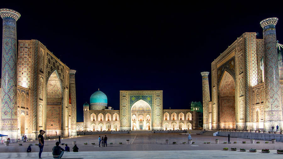Registon Square At Night Samarkand Wallpaper