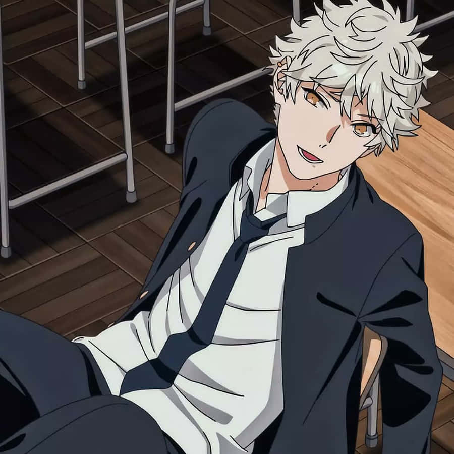 Relaxed Anime Student Smiling Wallpaper