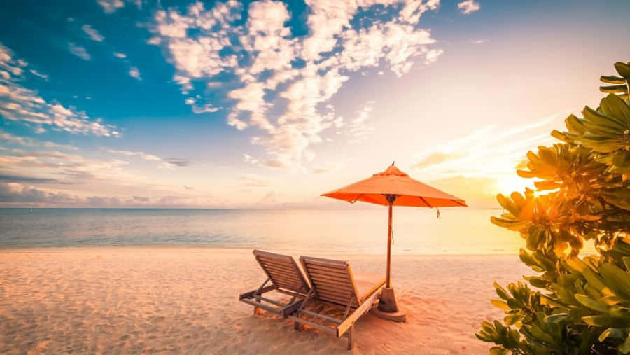 Relaxing Beach Sunbed On A Sunny Coastline Wallpaper