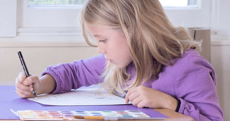 Reluctant Girl Answering Homework Wallpaper