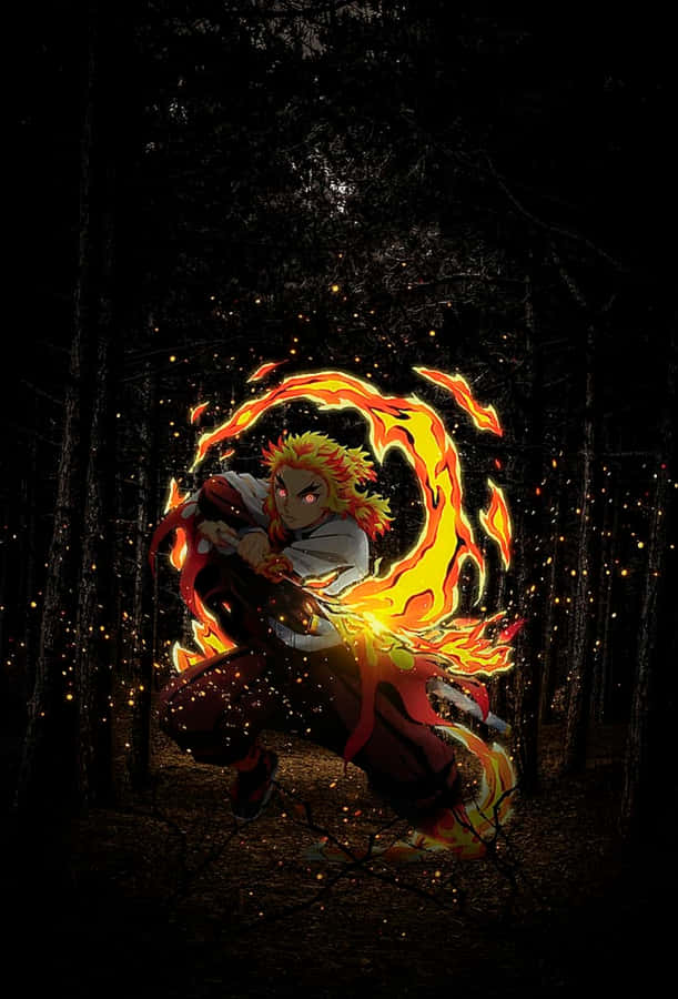 Rengoku Aesthetic - Fiery Warrior In Action Wallpaper