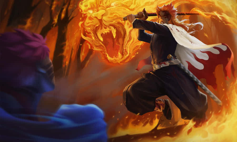 Rengoku And Akaza's Intense Battle Scene Wallpaper