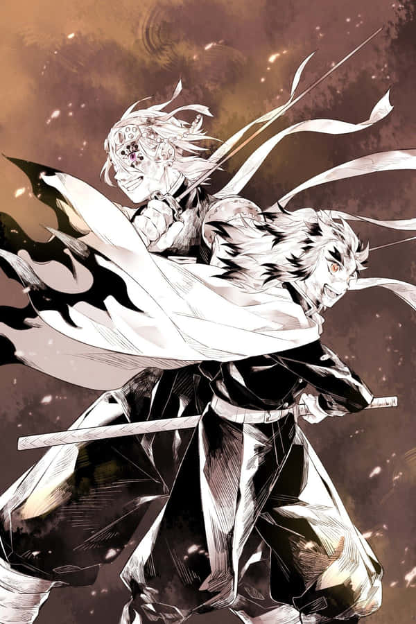 Rengoku And Tengen: Unwavering Flame Hashira And Sound Hashira Side By Side Wallpaper