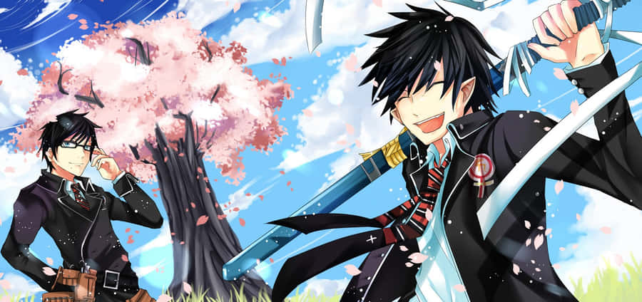 Renzo_ Shima_and_ Companion_ Under_ Cherry_ Blossoms Wallpaper