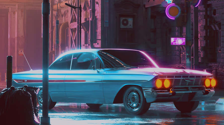 Retro Futuristic Carin Neon Lit Street Wallpaper