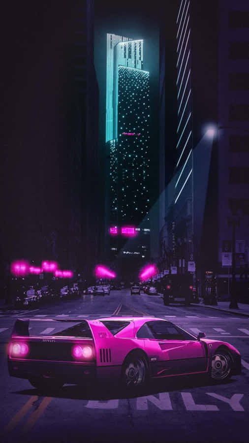 Retro Neon Cityscapewith Sports Car.jpg Wallpaper
