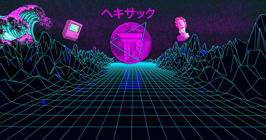 Retro Neon Landscape Art Wallpaper