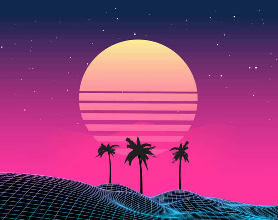 Retro Neon Sunset Landscape Wallpaper