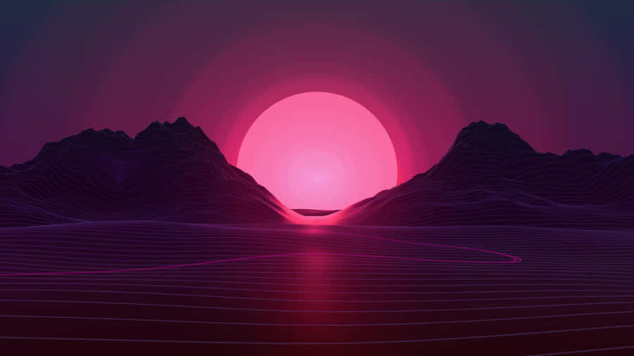 Retro Neon Sunset Landscape Wallpaper