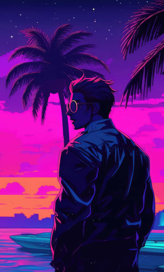 Retro Sunset Beach Silhouette Wallpaper