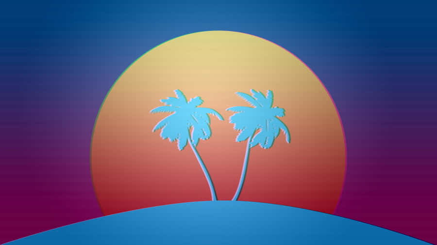 Retro Synthwave Sunset Palms Wallpaper
