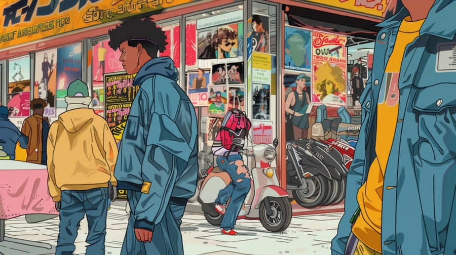 Retro Urban Scene_ Anime Style Wallpaper