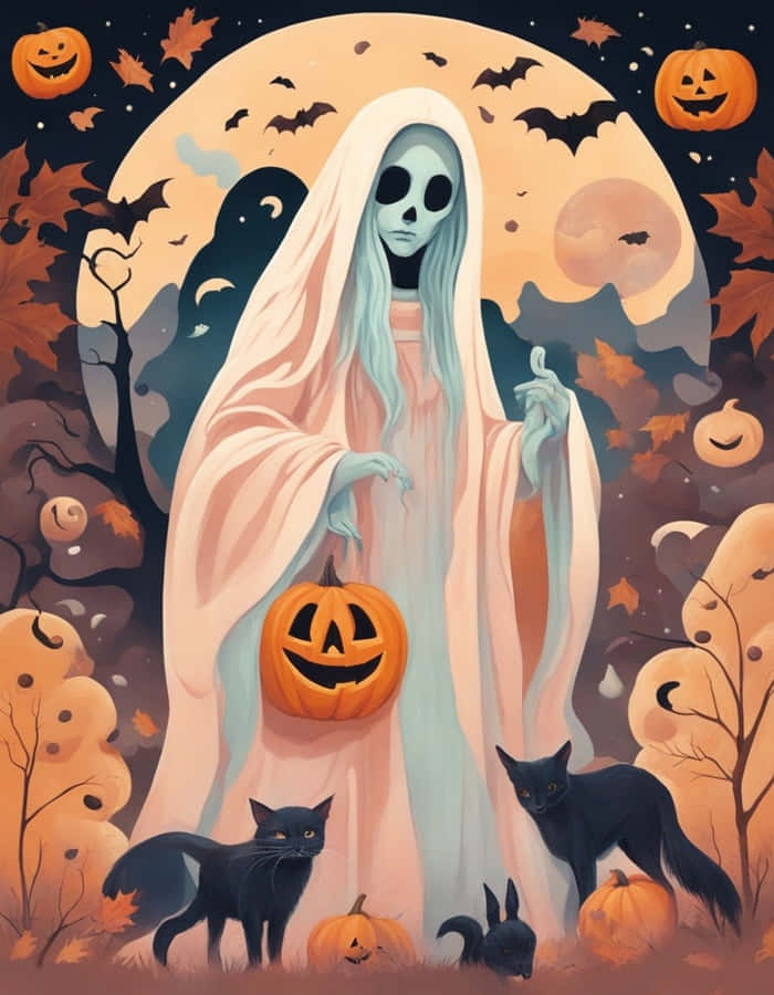 Retro Vintage Halloween Spiritand Black Cats Wallpaper