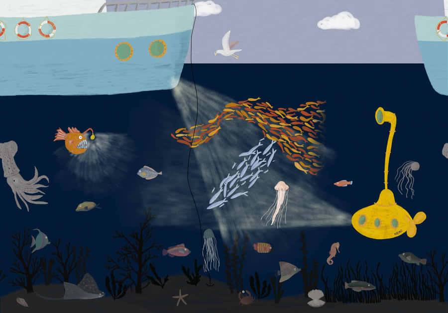 Retro Yellow Submarine Illustration Wallpaper