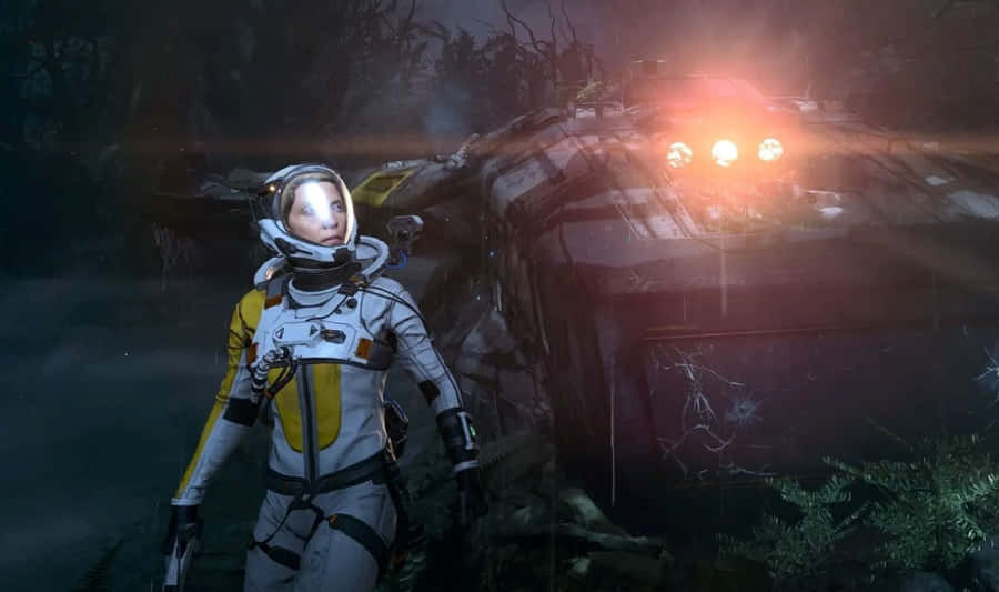 Returnal Astronaut Exploring Alien Terrain Wallpaper