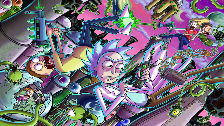 Rick And Morty In A Fierce Battle Wallpaper