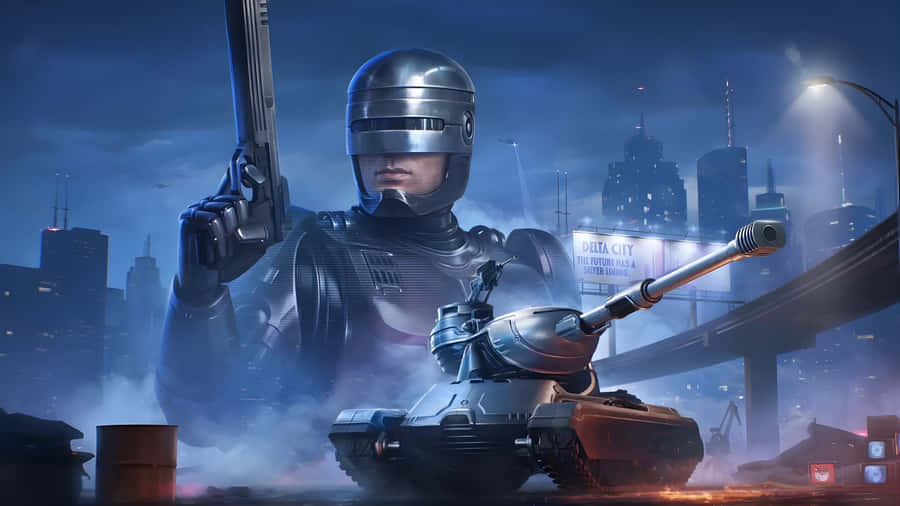 Robocop In Futuristic Battle Wallpaper
