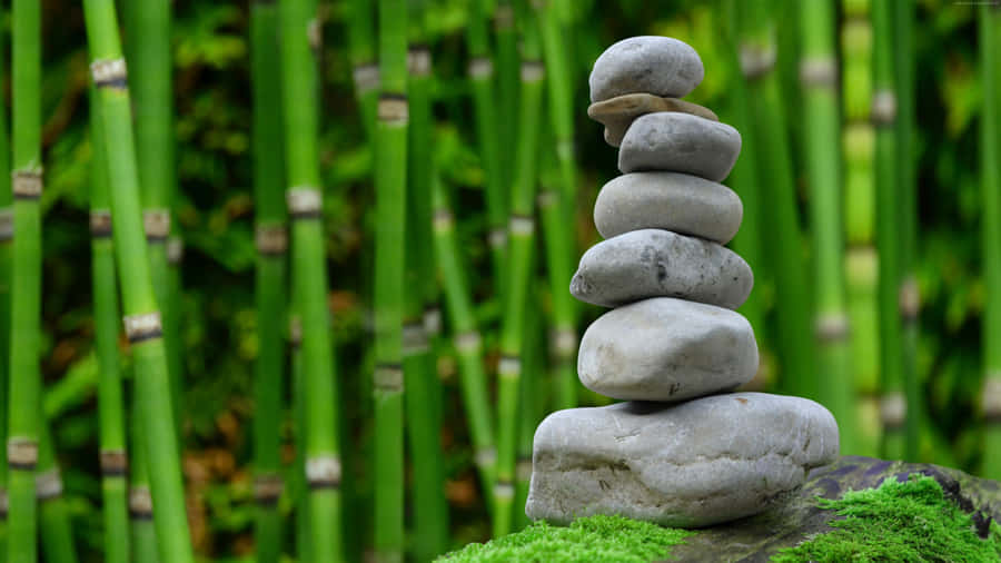 Rock Cairns On Green Bamboo Wallpaper
