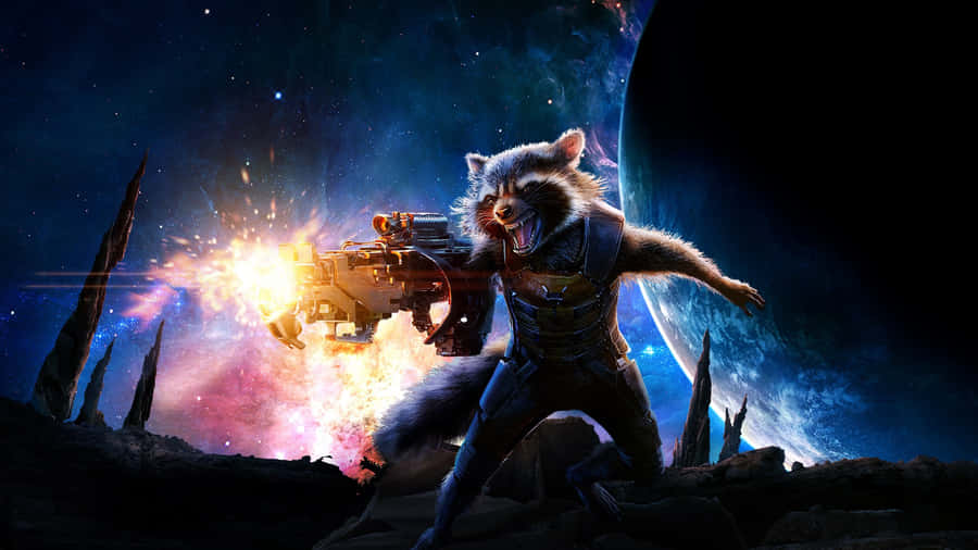 Rocket Raccoon In Action Wallpaper