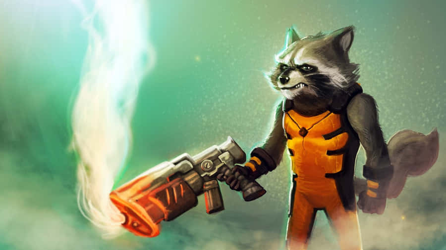 Rocket Raccoon With Blaster Wallpaper